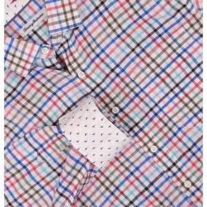 Tommy Bahama Shirt Mens Medium Plaid Linen Blend Button Up Flamingo Cuff Casual